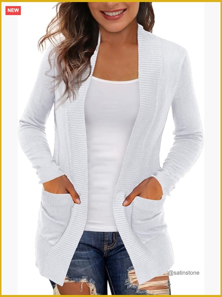Lightweight Open Front Cardigan With Pockets Casual Long Sleeve Knit Sweater